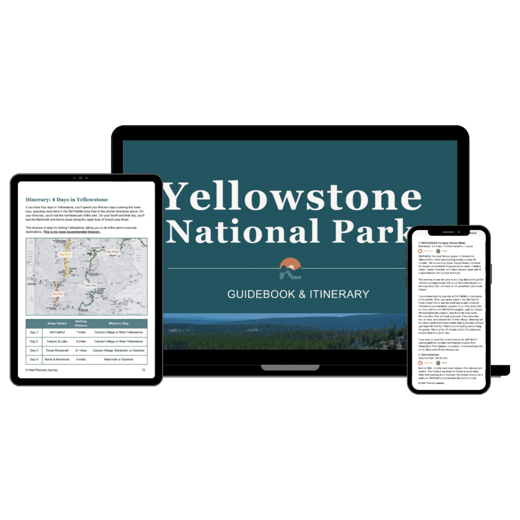 Mockup of Yellowstone National Park Guidebook & Itinerary from Well Planned Journey