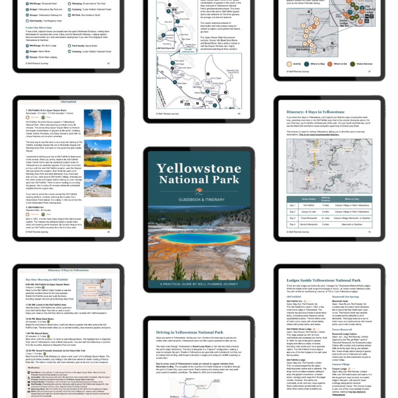 Preview of pages in the Yellowstone National Park Guidebook & Itinerary from Well Planned Journey