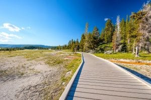 Boardwalk hiking trail in Yellowstone National Park